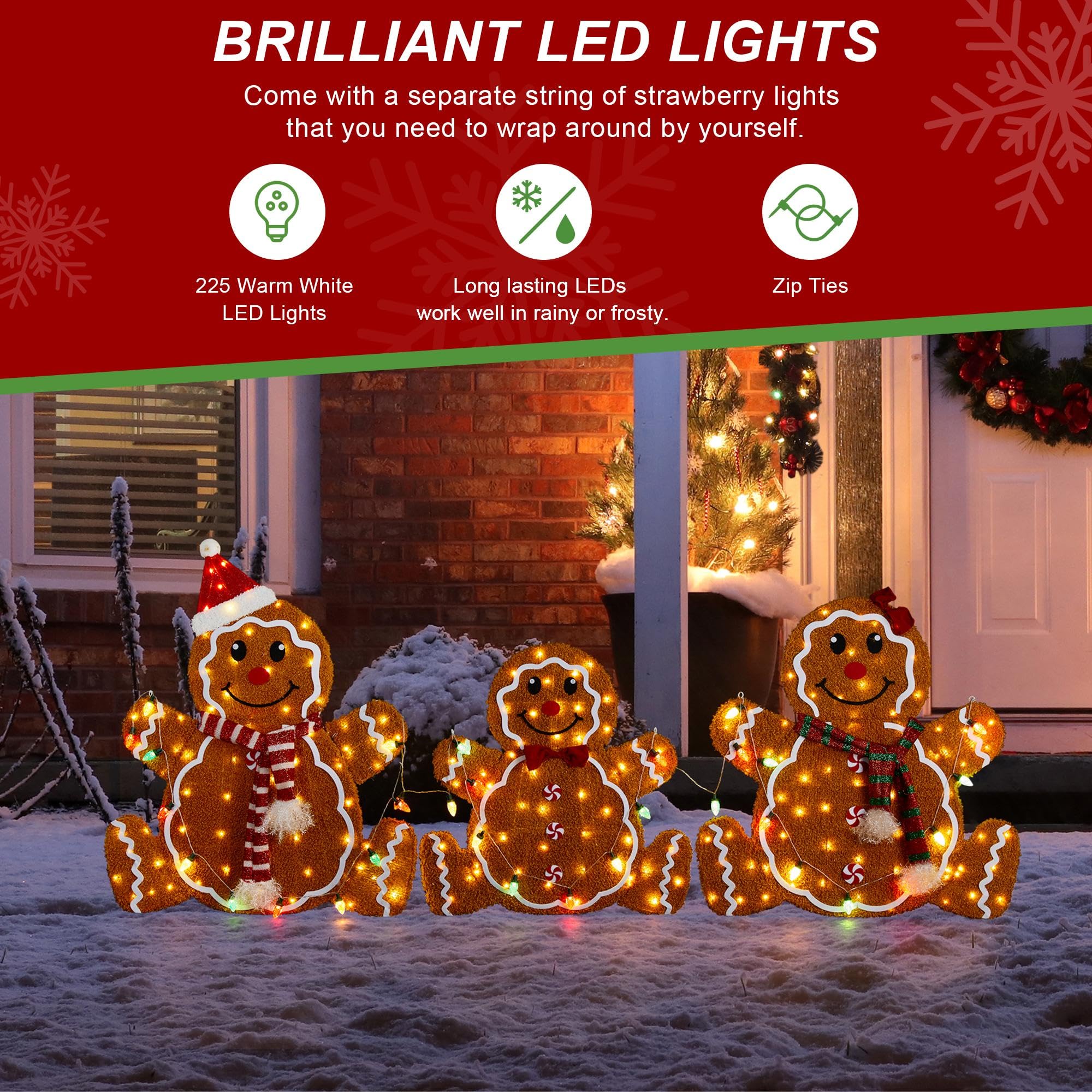 Amazon.com: Glitzhome 3-Piece Lighted Gingerbread Family Christmas